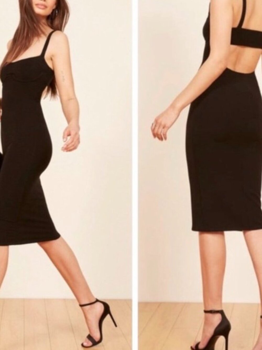Reformation Jayne Black Ribbed Knit Bustier Sweetheart Bodycon Midi Dress XS